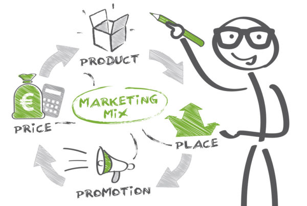 Man drawing marketing mix concept